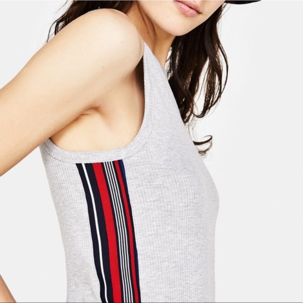 Bershka Grey Tank Top with Side Stripes